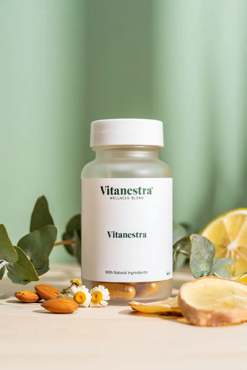 Vitanestra wellness supplement bottle with natural ingredients